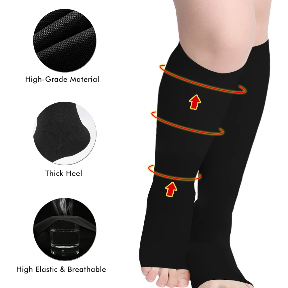 30-40 mmHg Open Toed Knee High Compression Sock for Unisex Nurse Recommendation