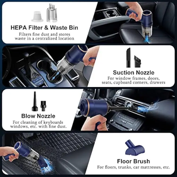 Handheld Car Vacuum Cleaner and Air Duster 120W High Power Wet and Dry Handheld Car Vacuum Cleaner with LED Light