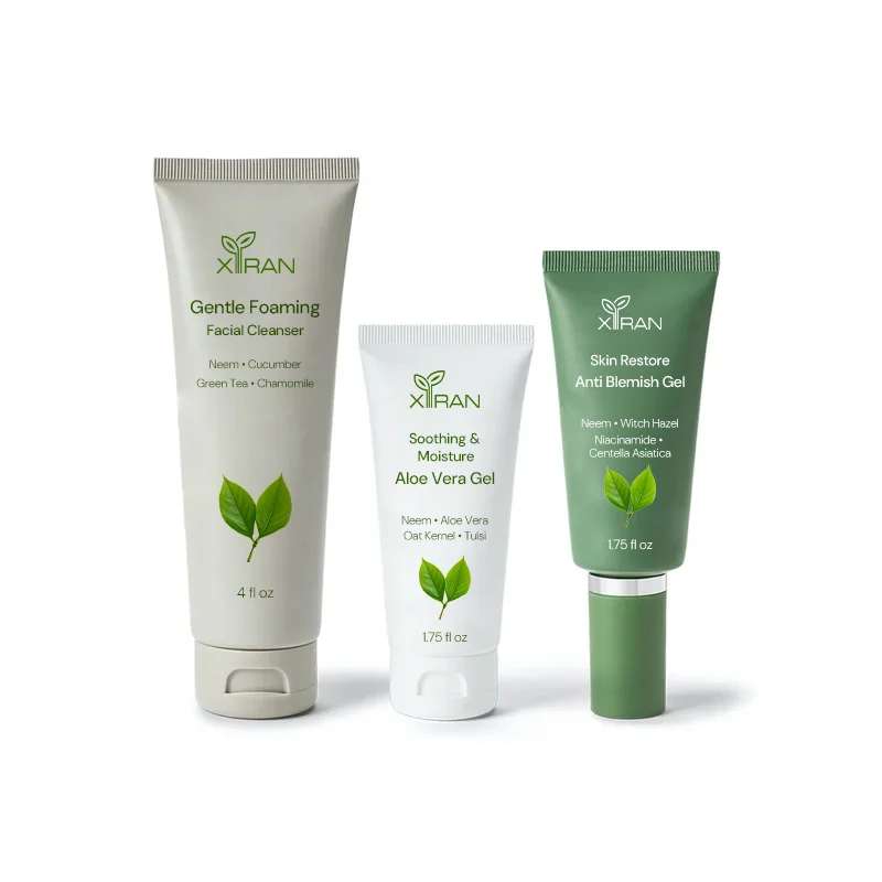 100% Natural Neem Skin Care Set with Neem & Green Tea Face Wash Gel for Reduce Redness Private Label Neem Skincare Set