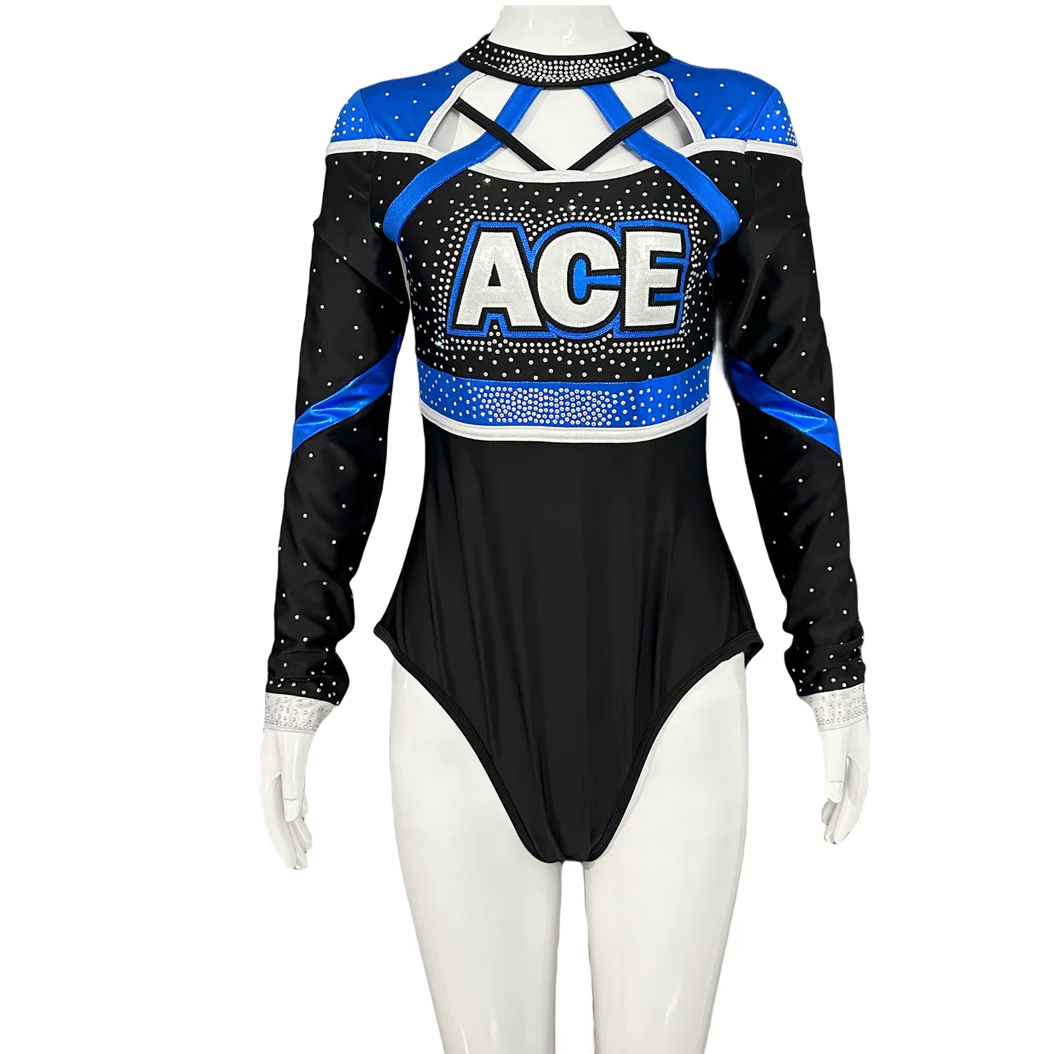 Newest style customized design cheer practice wear Custom sublimated sexy cheerleading uniforms with AB rhinestones