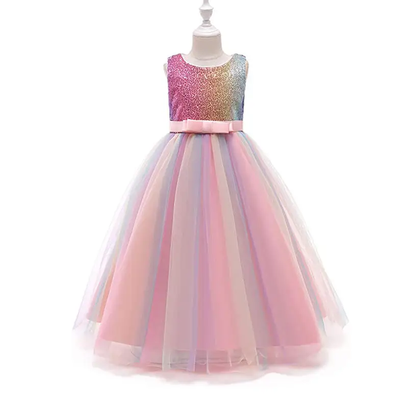 Boutique Princess Ball Gown for Kids Tutu Dress Sequins Sleeveless Maxi Tulle Summer Parties Special Occasion Dress