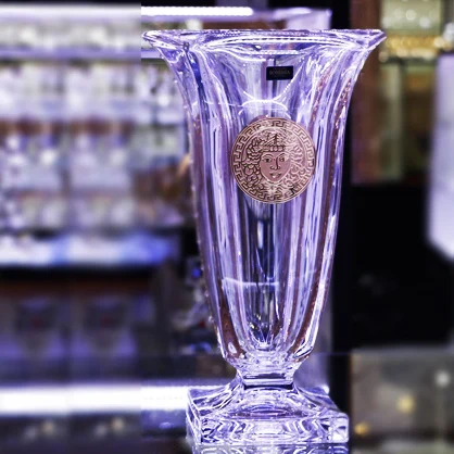 popular design decorated crystal glass fruit bowl, bohemia crystal bowl, glass tableware with color and gold