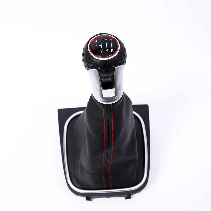 Fasctory good manual speed leather car gear lever gear shift knob with dust cover for vw golf 5 golf 6 mk5 gti