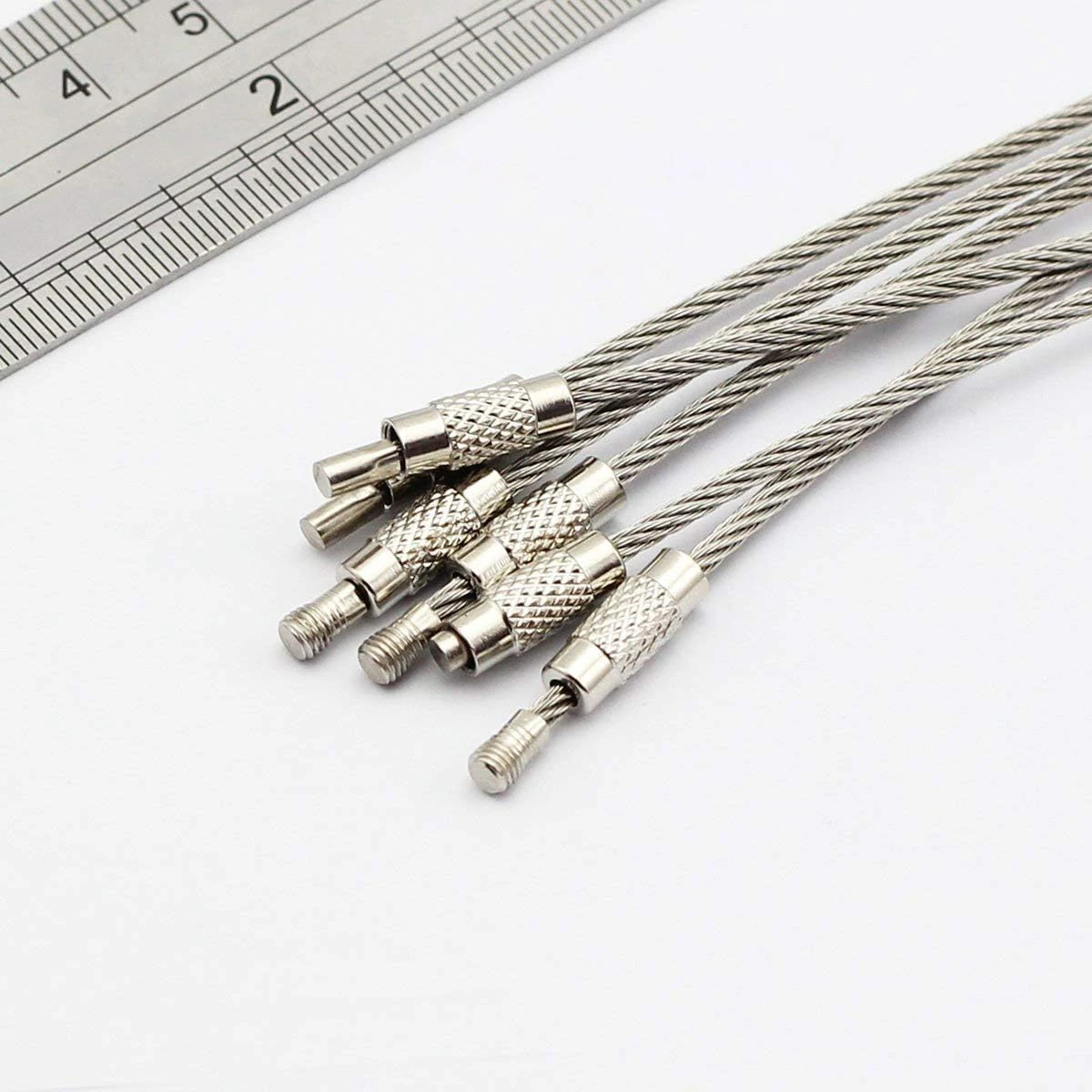 Nylon Coated screw lock Stainless Steel Wire rope Keychain Aircraft Cable KeyRing Loops for Hanging Luggage Tags or ID Tag