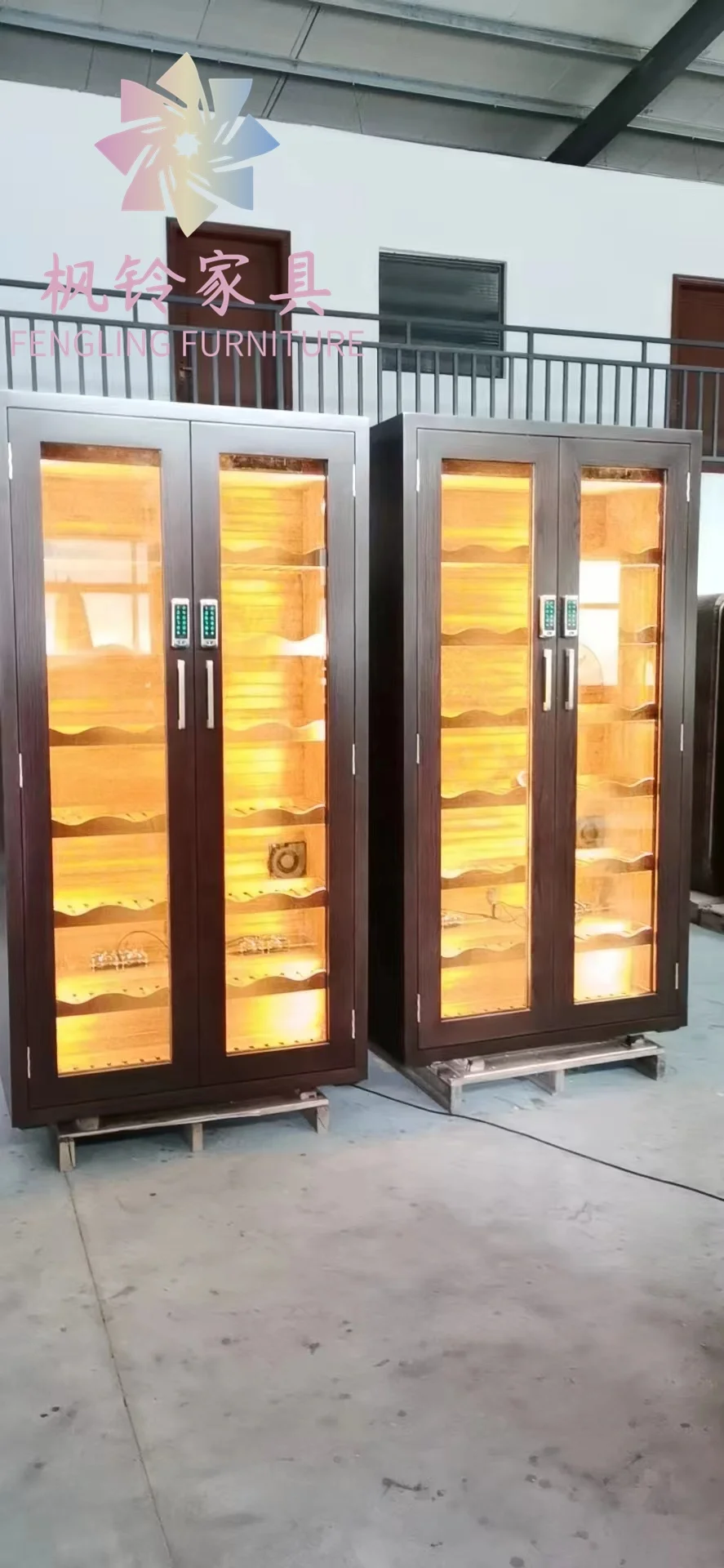 Custom Size Solid Wood Combination Lock Temperature And Humidity Electric Control Wine Cigar Cabinet