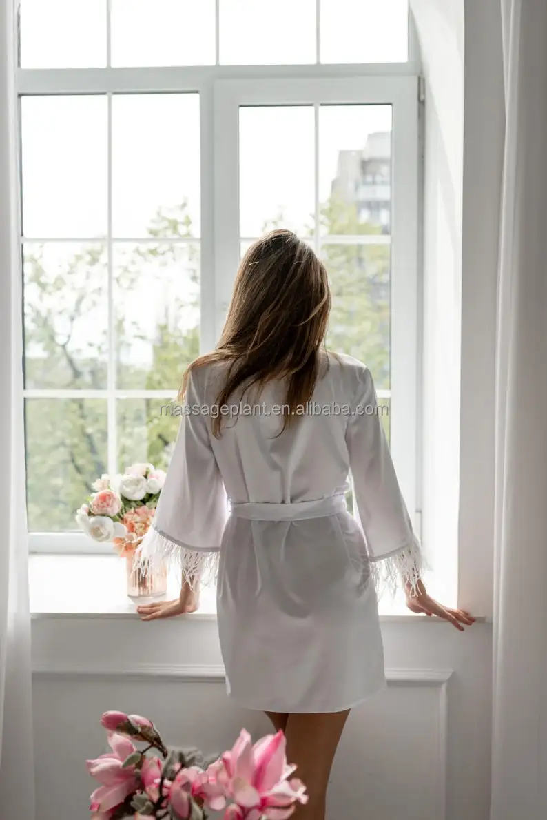 2021 Bride and bridesmaid robes lace feather robe for wedding party