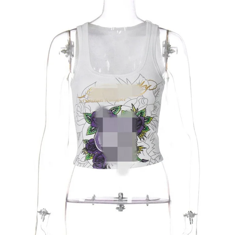Summer Skull Print Square Collar Sleeveless Casual Tops Tank Tshirt
