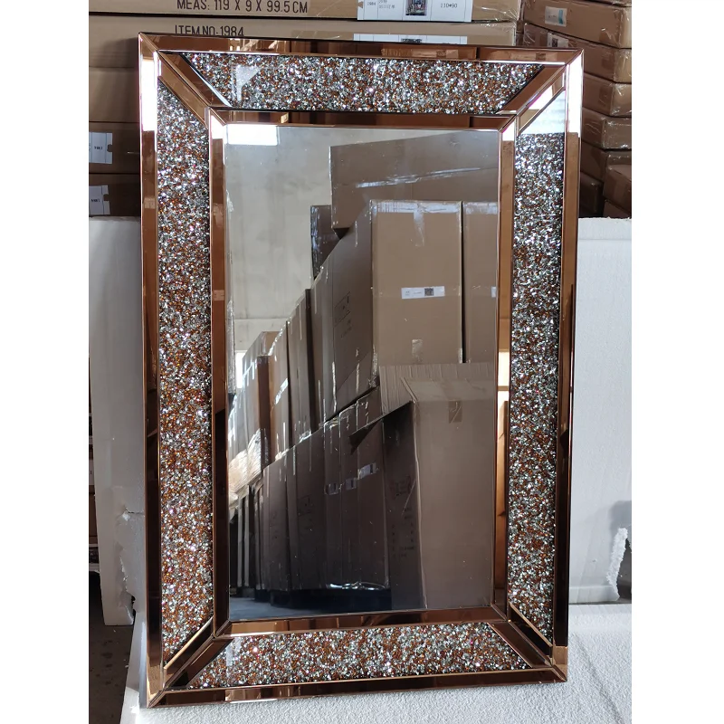 High Quality Modern Decorative Mirror with Crushed Diamonds Hot Sale Living Room and Bathroom Furniture Wall Dressing Mirror