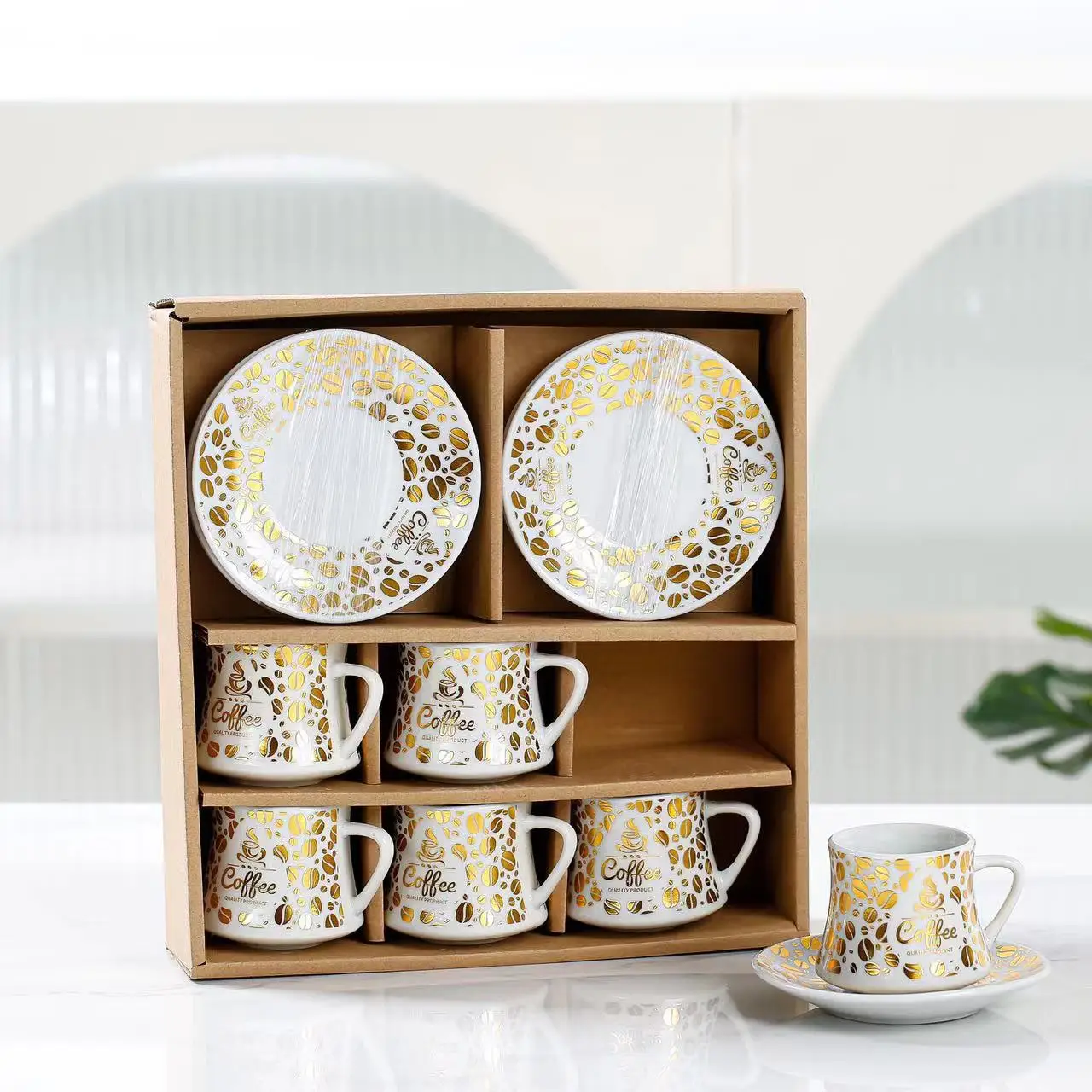 Cross-Border Wholesale European Style Ceramic Six-Cup Six-Dish Set Activity Practical Coffee Set Business Meeting Sale Gift