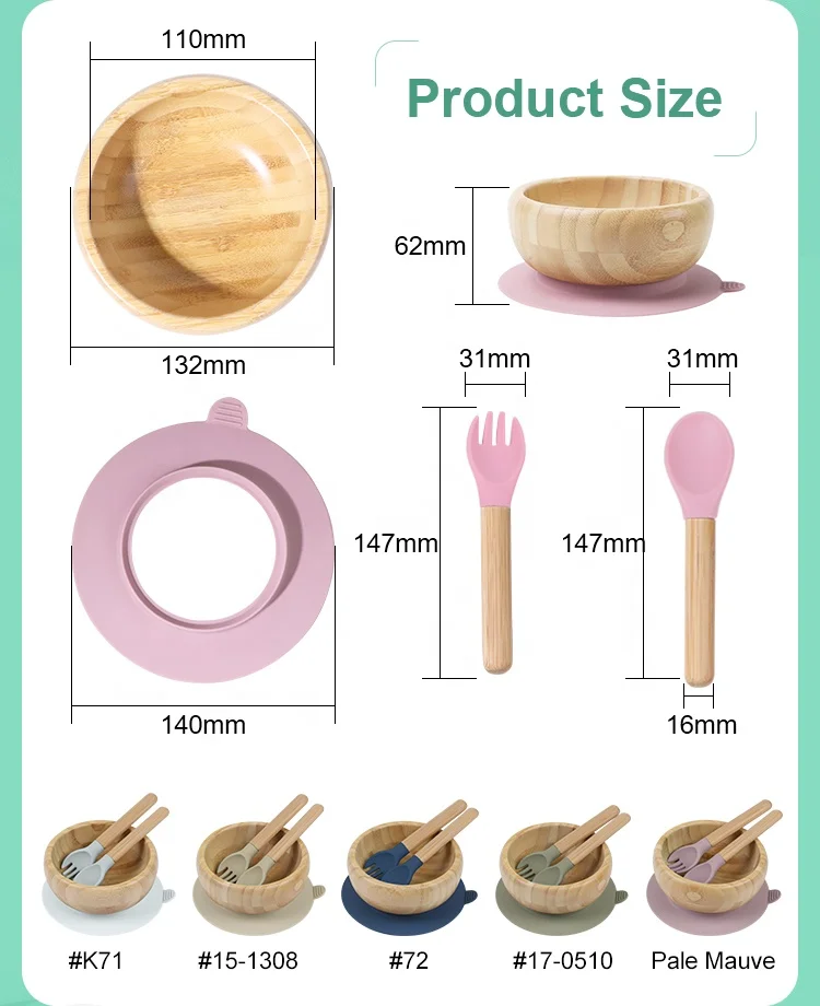Custom Eco-friendly Mini Bamboo Bowl Tableware Round Bulk Baby Wood Bamboo Small Food Salad Eat Bowl Kids With Silicone Suction