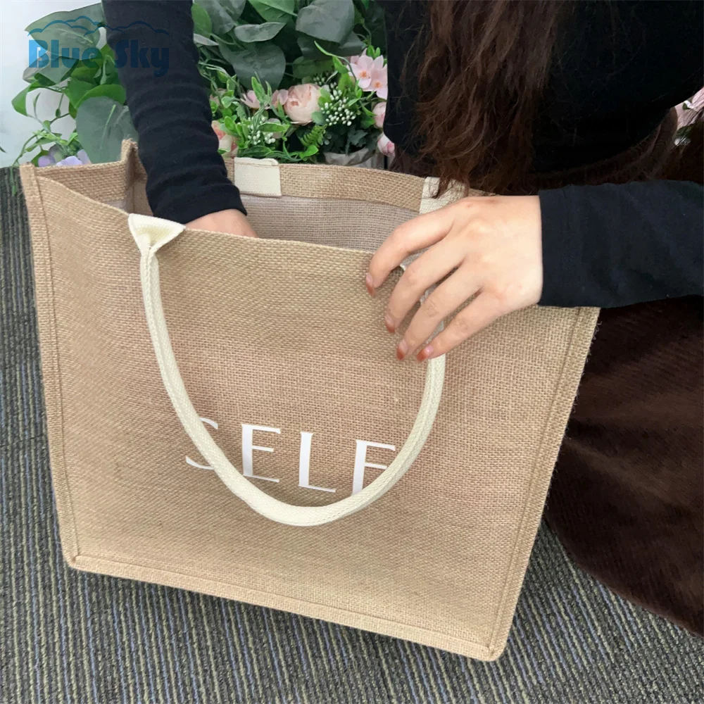 Eco friendly Custom Reusable Linen Canvas Fabric Tote Bag Cotton Cloth Carry Bag  Jute Shopping Bag