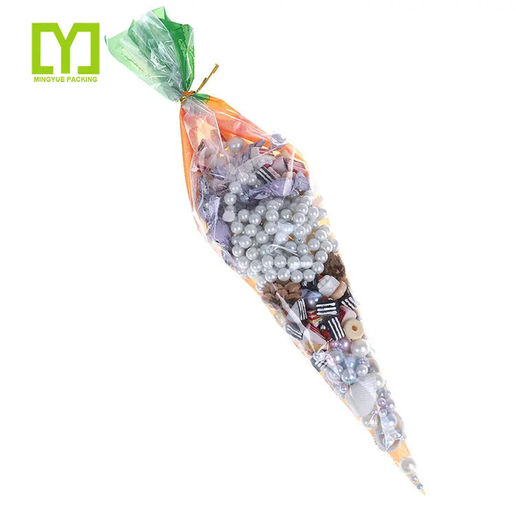Easter Carrot Candy Pastry Cellophane Bag Kids Birthday Party Decoration Clear OPP Plastic Sweet Cone Bag