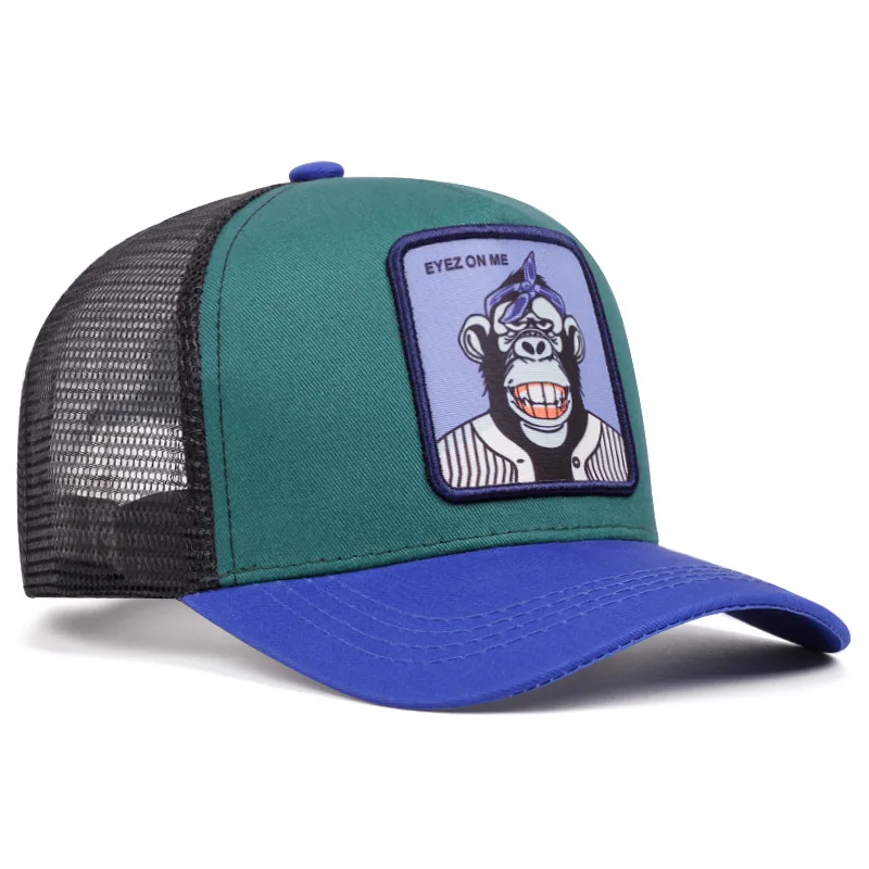 New Arrival Men Women Outdoor 5 Panel Embroidery Patch Anime Gorras Baseball Cap Mesh Trucker Hats dragon monkey embroidery