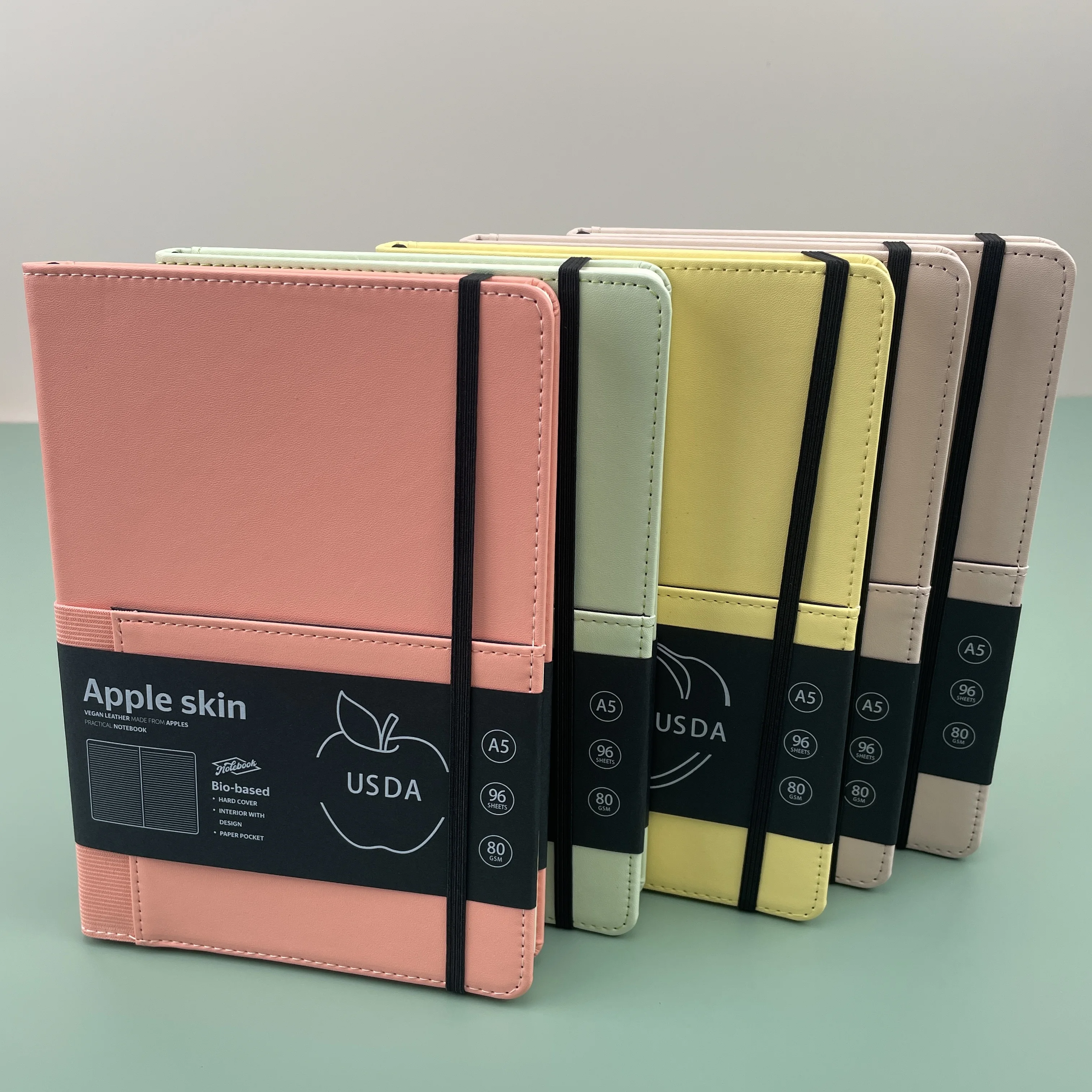 With Bellyband pocket  ribbon148x210mm Case binding Fruit PU Cover round corner customized Leather Cover Notebook