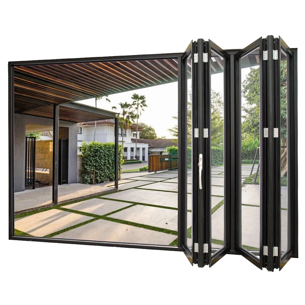 Hihaus custom 4 panel villa sliding door patio aluminum glass folding bifold door