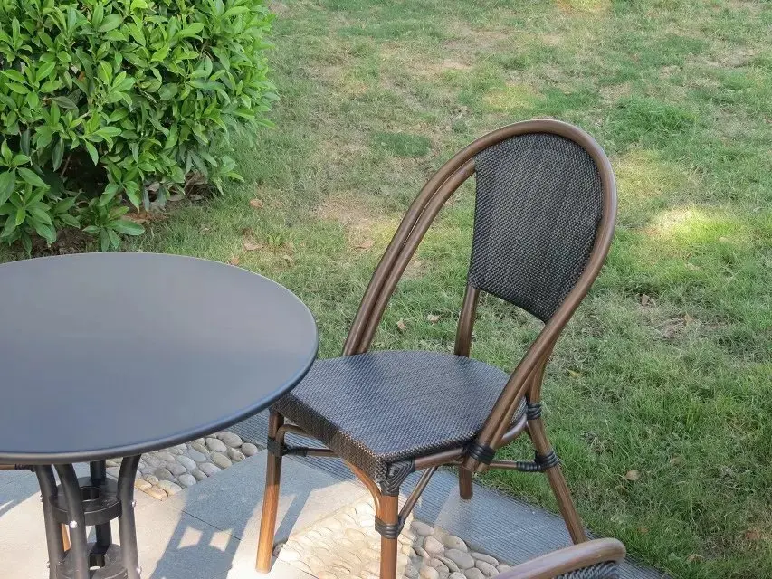 Outdoor Aluminum Teslin Furniture  Patio Bistro Dining Chairs Custom Garden Bamboo Look Balcony Coffee Table Chair