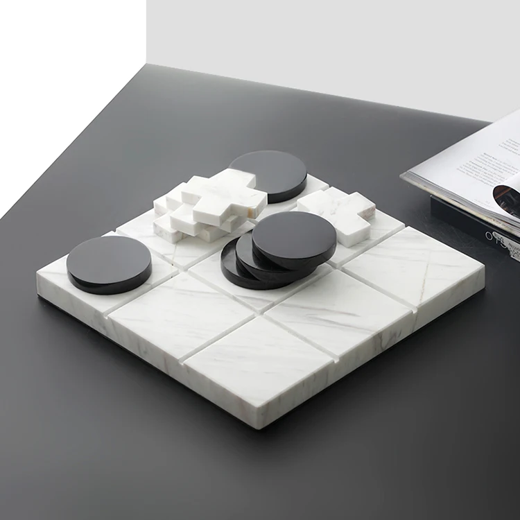 2022 Custom white black marble desktop accessories tic tac toe chess pieces board game for home interior