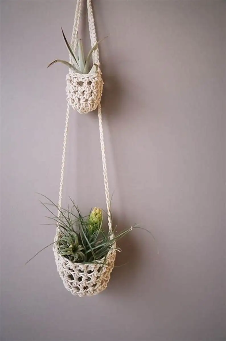 Macrame Air Plant Holder Boho Wall Hanging Macrame Pod Pocket Mini small plant hanger nest