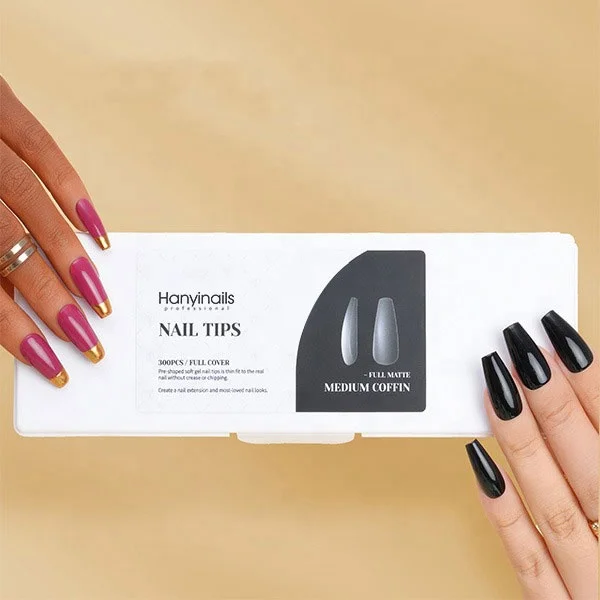 New 750pcs Short Coffin Almond Tapered Soft Gel Nail Tips Stiletto Full Cover X Nail Tips in 15 Sizes for DIY Salon Ins Design