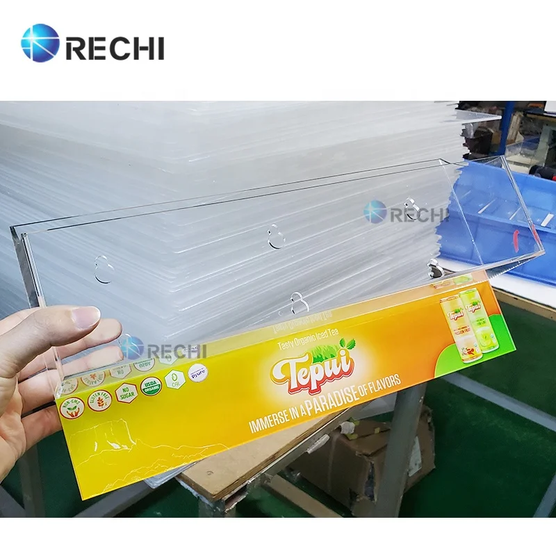 RECHI Acrylic Beverage Bottle Refrigerator Drink Storage Box Container Holder Box With Suction Cup For Cooler Energy Drink Rack