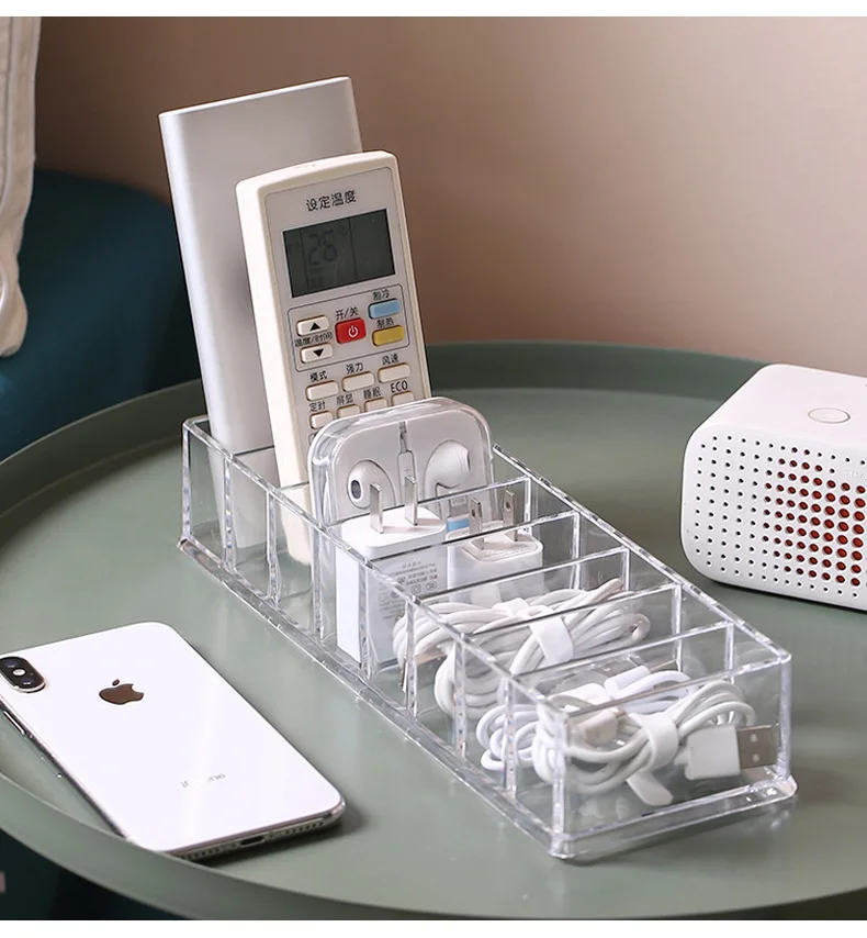 Многофункциональная Пластиковая прозрачная настольная коробка для хранения наушников органайзер зарядного провода дома