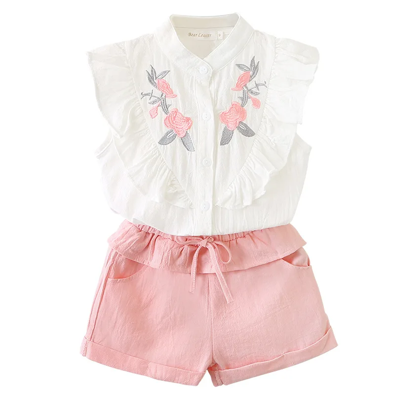 MOMA Baby Girl Clothes 2PCS Ruffle Outfits White Shirt Tops+ Denim Pants Ripped Jeans for Girls