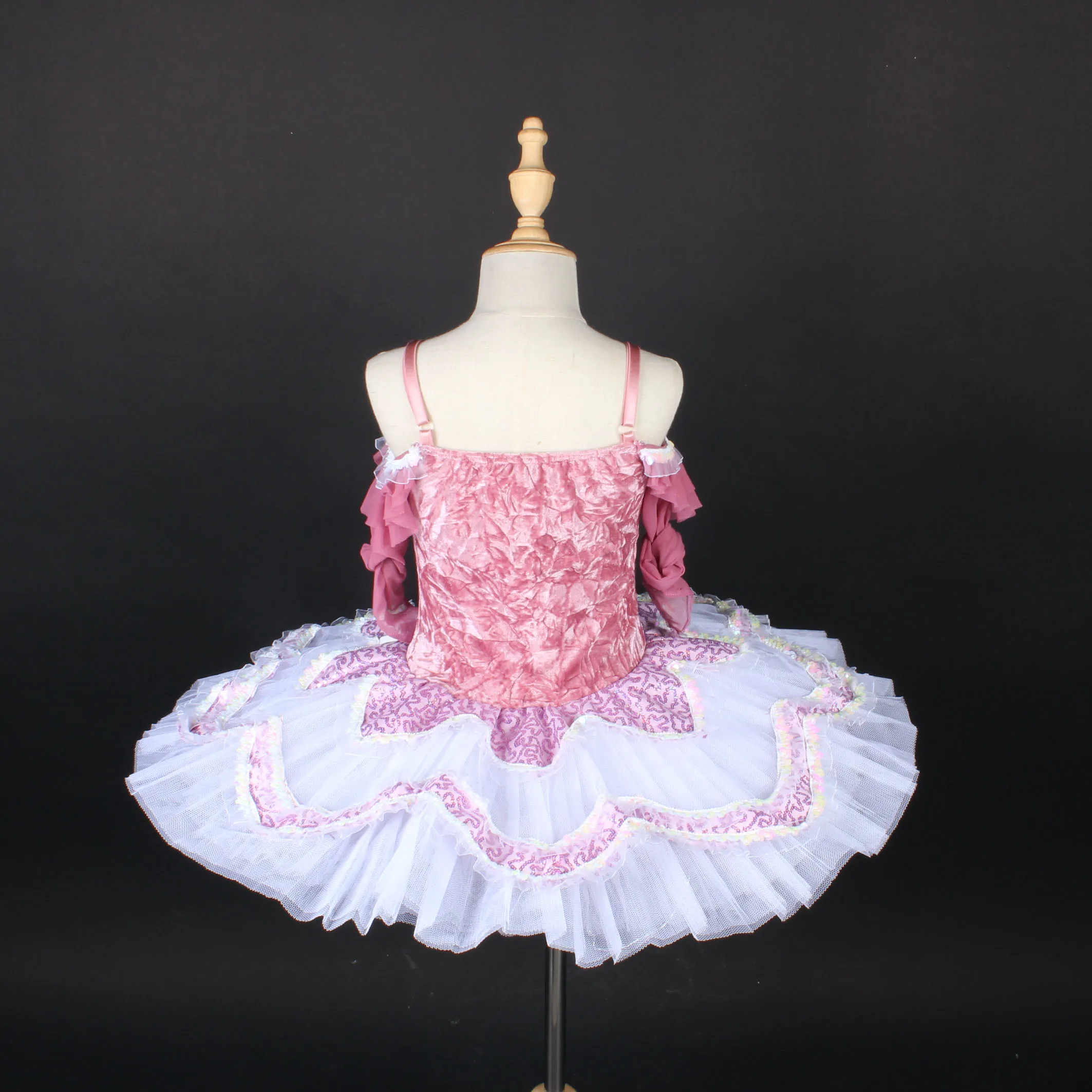 Swan Lake Ballet Dress pink sequin Fluffy stage performance Dance Costume long sleeve mesh Tutu Dresses Training Dancewear
