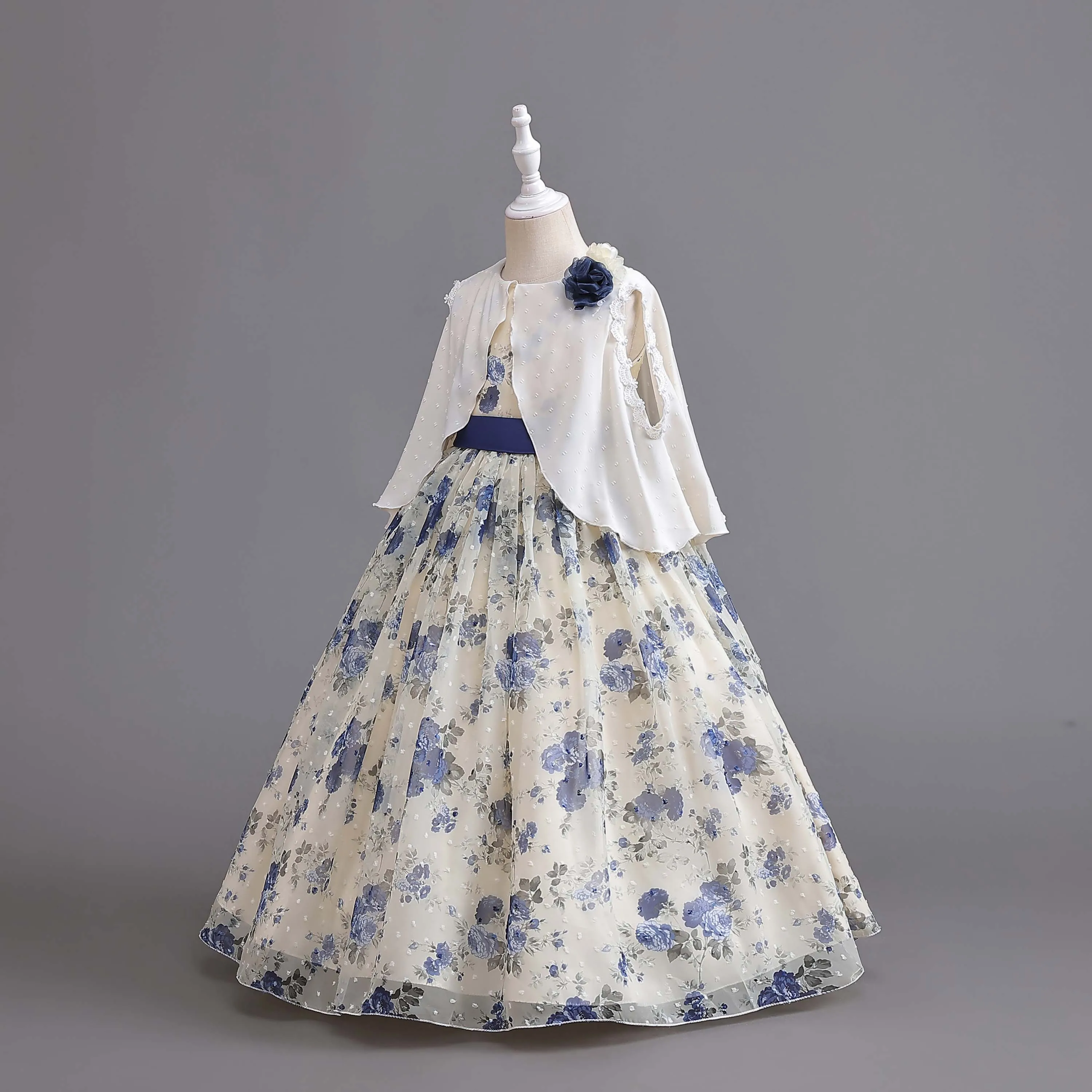 Kids Flower Princess Dress Girls Party Dresses Cape Embroidery Elegant Wedding Birthday Age 2-10 Years  AC143