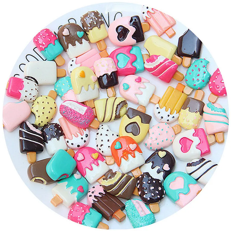 
Free Shipping 100pcs Mixed Ice-cream Stick Lucky Bag Charms Resin Cabochons Kawaii Decorative Accessory Resin Embellishments 