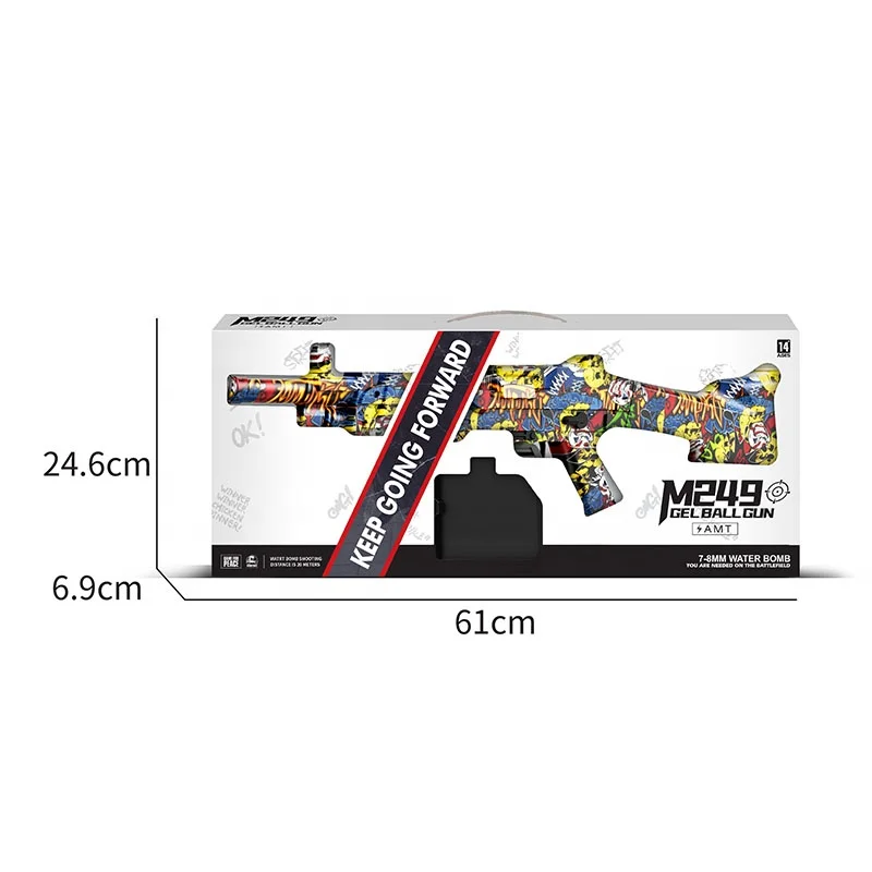 Color Paint Mini M249 Kids Automatic Splatter Gel Ball Blaster Splatter Toy Gun With Water Bomb Shooting Bullets