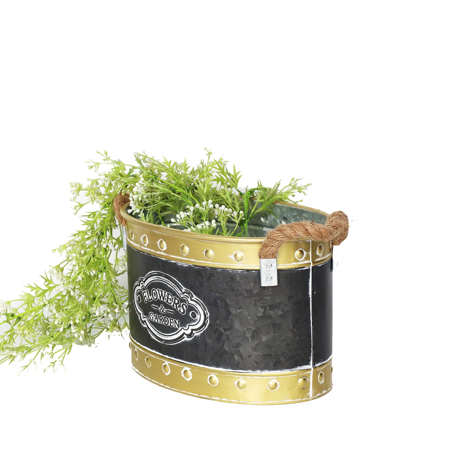 Artmade Vintage Galvanized French Zinc Bucket Flower Pots with Burlap Handles,Metal Planters for Garden Flower Decorative