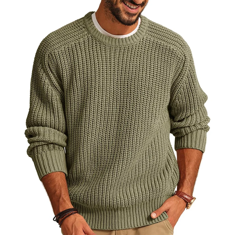 High quality retro top fashionable round neck versatile outdoor daily pullover black winter casual knitted sweater men popular