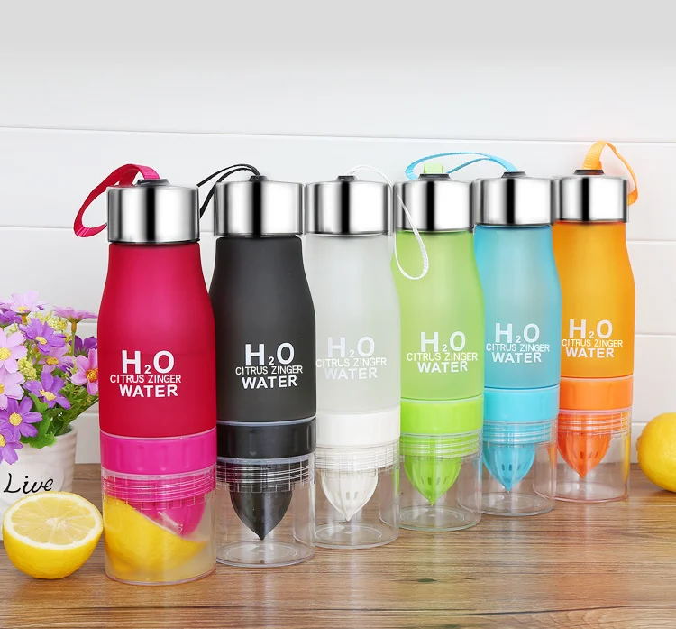 Colorful H2O 650ML Plastic Lemon Juice Fruit Infuser Water Bottle