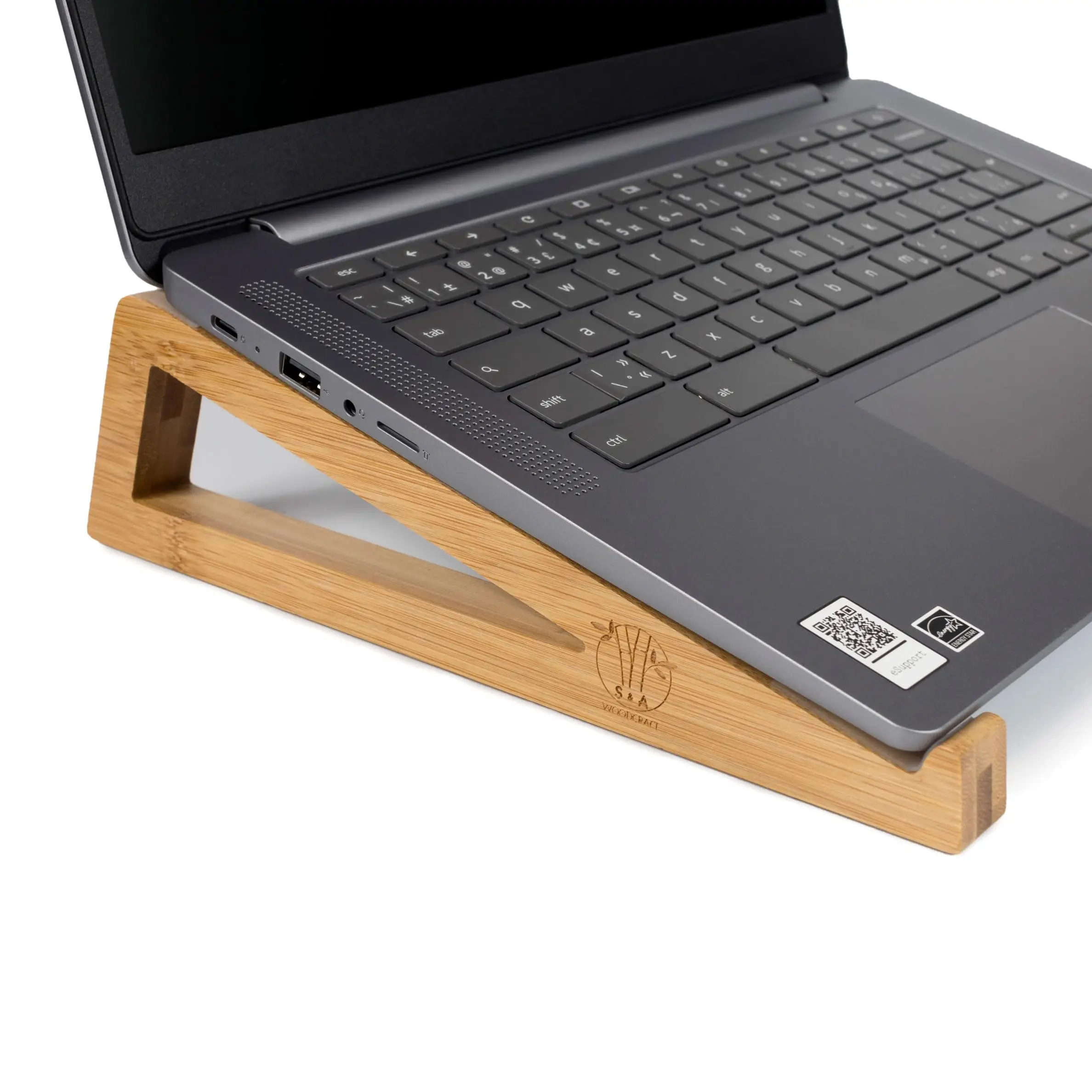 Factory Custom Bamboo Wooden Laptop Stand Portable Desk Laptop Holder for Tablet Compact Travel Laptop Stand with Silicone Pads