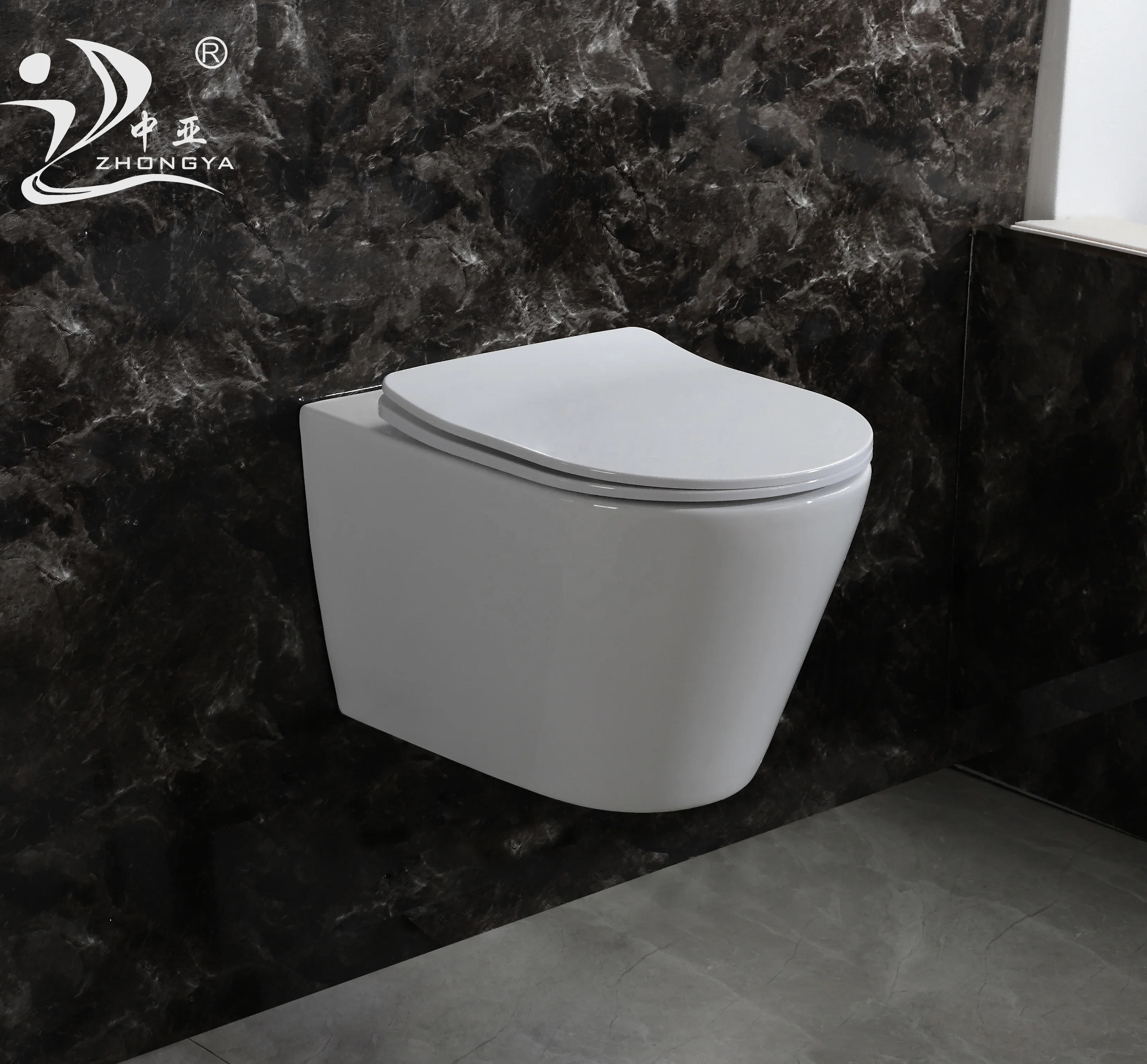 ZHONGYA Oem wall-hung toilet kit designer handicap marble Sanitary washdown toilet concealed cistern rimless wall hung wc toilet