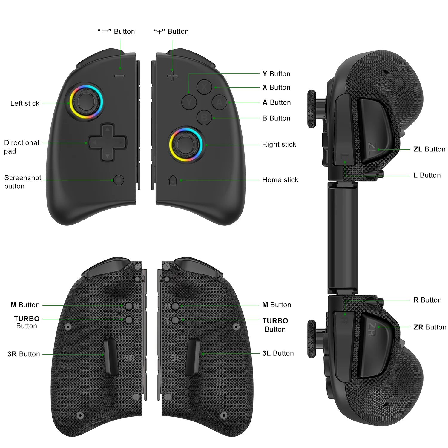 Wireless BT Gamepad Controller RGB Lights Vibration Six-axis Gyroscope Function for Nintendo Switch OLED Model
