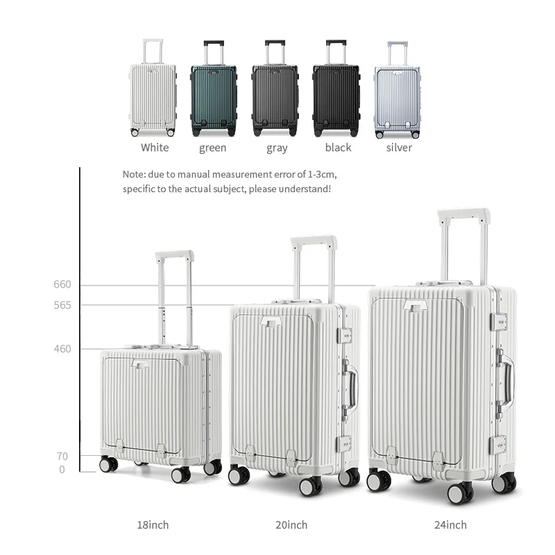 PC aluminum frame 18/20/24 inch luggage with durable new design, multifunctional front opening travel bag, Chinese manufacturer