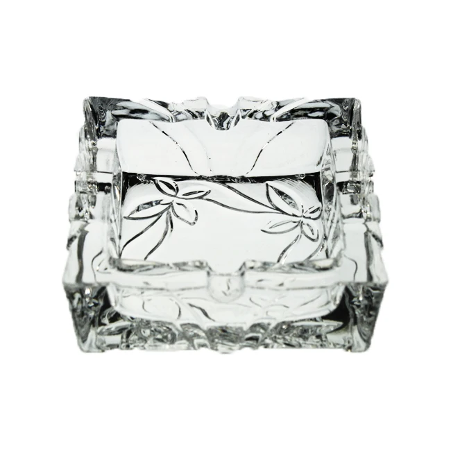 Diameter 105mm  high quality flower design transparent square glass ashtray