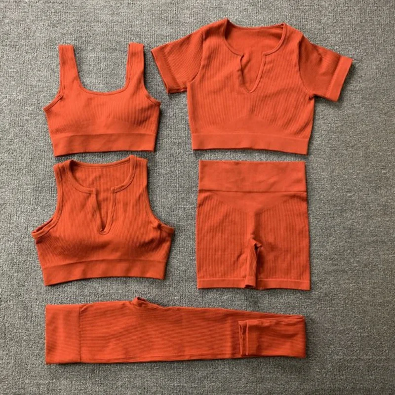 Hot Sale Ribbed Yoga Set Summer Seamless Fitness & Yoga Shorts Wear Set Biker Gym Activewear Leggings Set for Women