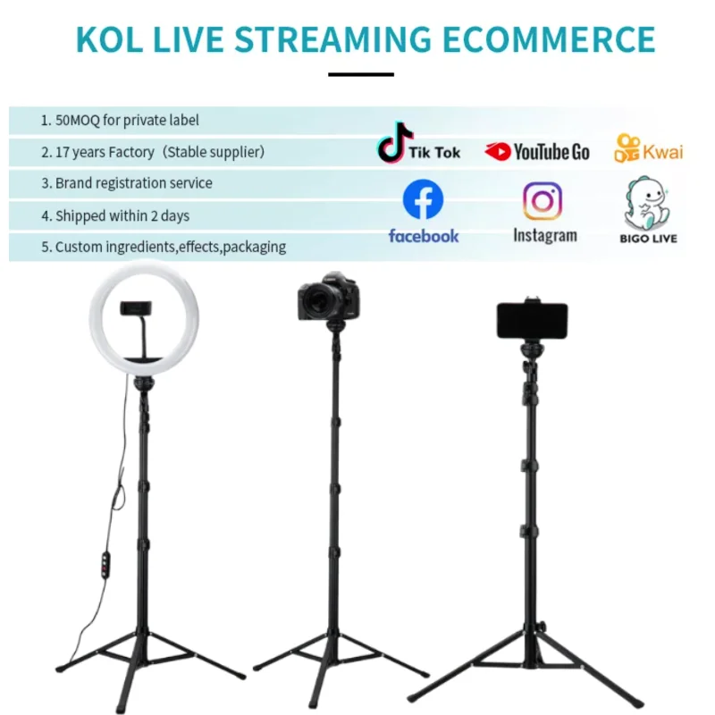 Fotopro 5 Section Hight Adjustable Aluminum Camera Stand Live Streaming Cell phone Tripod