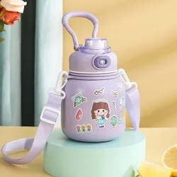 480ml Student Kids Portable Outdoor Strap Double Wall Vacuum 316 Stainless Steel Water Bottle Kettle