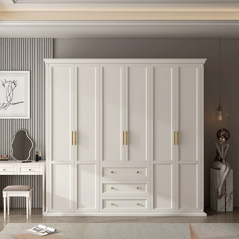 Custom Solid Wood Wardrobe American Rustic Baby Wardrobe Bedroom Furniture Set Almirah Closet Storage Roperos For Hotel Project