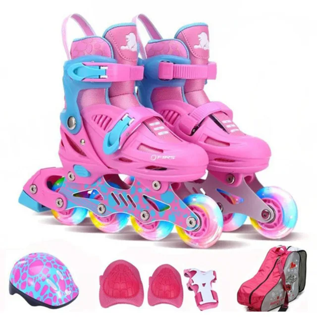 Новинка 2020 высококачественные роликовые коньки детский полный комплект регулируемые со вспышкой для начинающих мальчиков и девочек размеры 27 ~