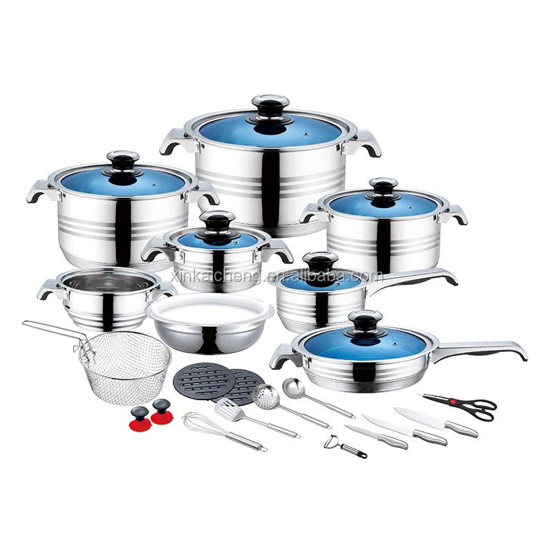 Hot sale kitchenware 30pcs induction cooking pot stainless steel cookware set with kitchen tools