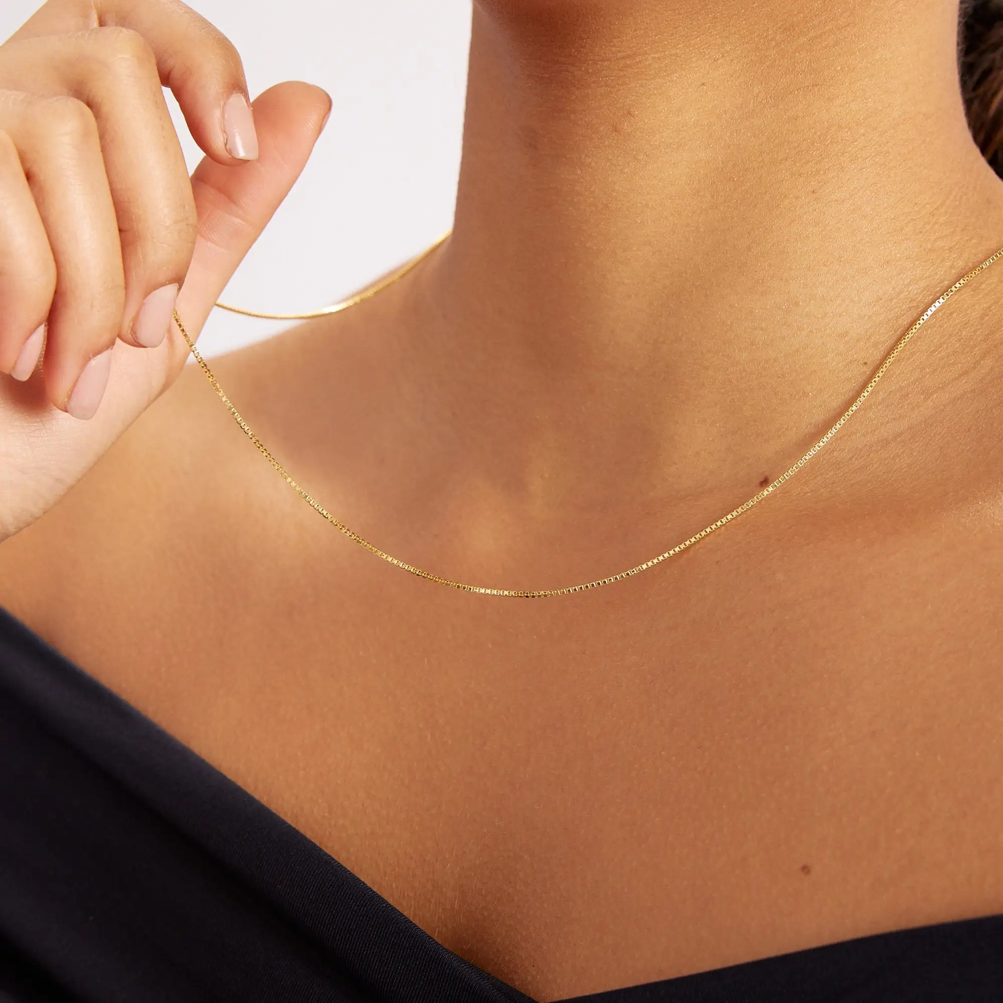 Fashion 10k Solid Gold  Box Chain Jewelry Womens Italian Adjustable Necklace Gold Chain