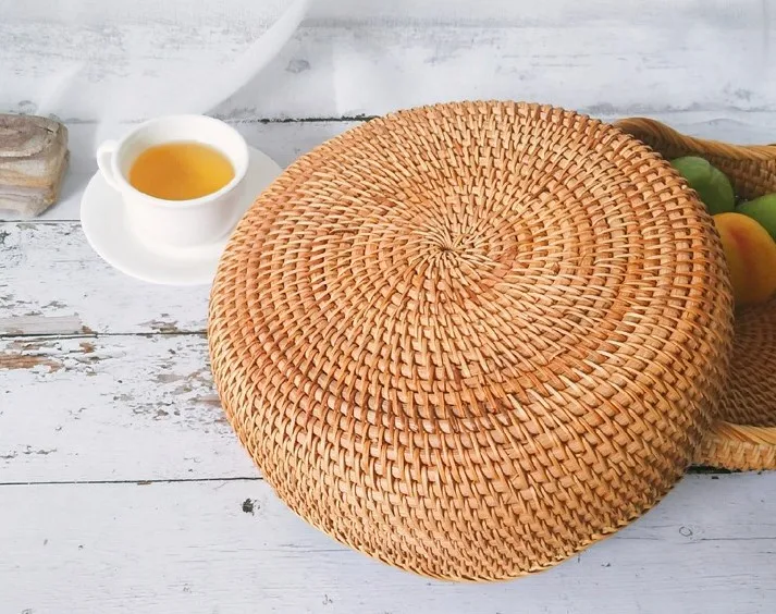 Wholesale Pretty Wicker Rattan Wooden Utensil Rotan Handmade Woven Handcraft Food Storage Serving Basket