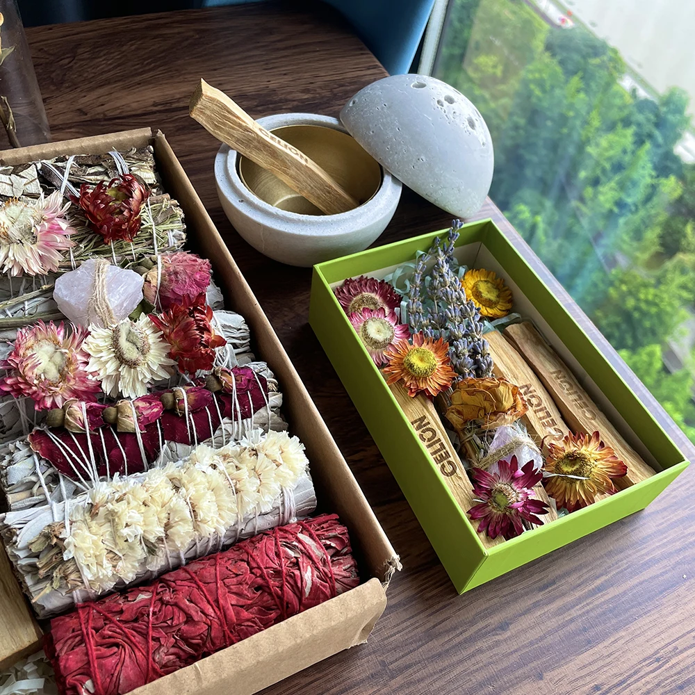 CELION Organic California White Sage Smudge Sticks Palo Santo Dragon Blood Sage Incense Smudging Kit For Cleansing & Protection