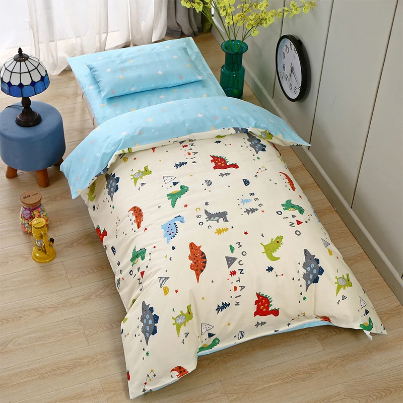 Dropshipping nursery 3 pcs racoon cartoon print Quilt Cover Mattress Cover Pillowcase newborn girl crib cot baby boy bedding set