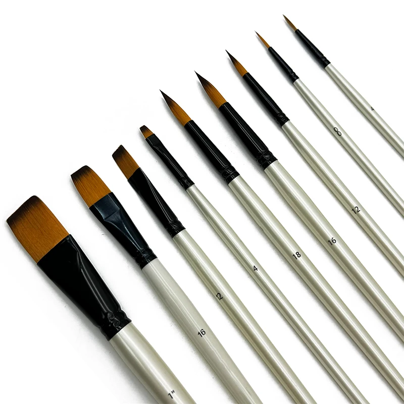 Round and Flat long handle  brush for oil  acrylic water painting