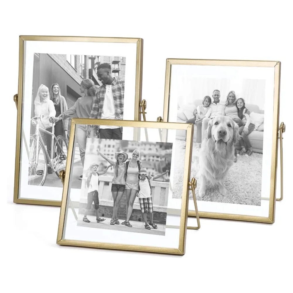 Photo Frame Collection Simple Metal Geometric Picture Frame with Glass Cover Gold Metal Floating Picture Frame